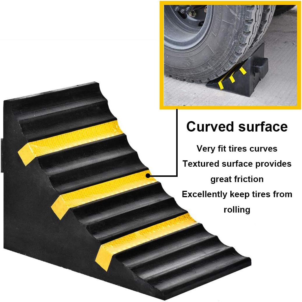 RELIANCER 2 Pack Wheel Chocks Heavy Duty Extra Large Industrial Rubber Wheel Chock Blocks w/Handle Reflective Strips for Travel Trailer Hauler Truck Fire Truck Commercial Vehicle RV 10" x 6" x 7.3"
