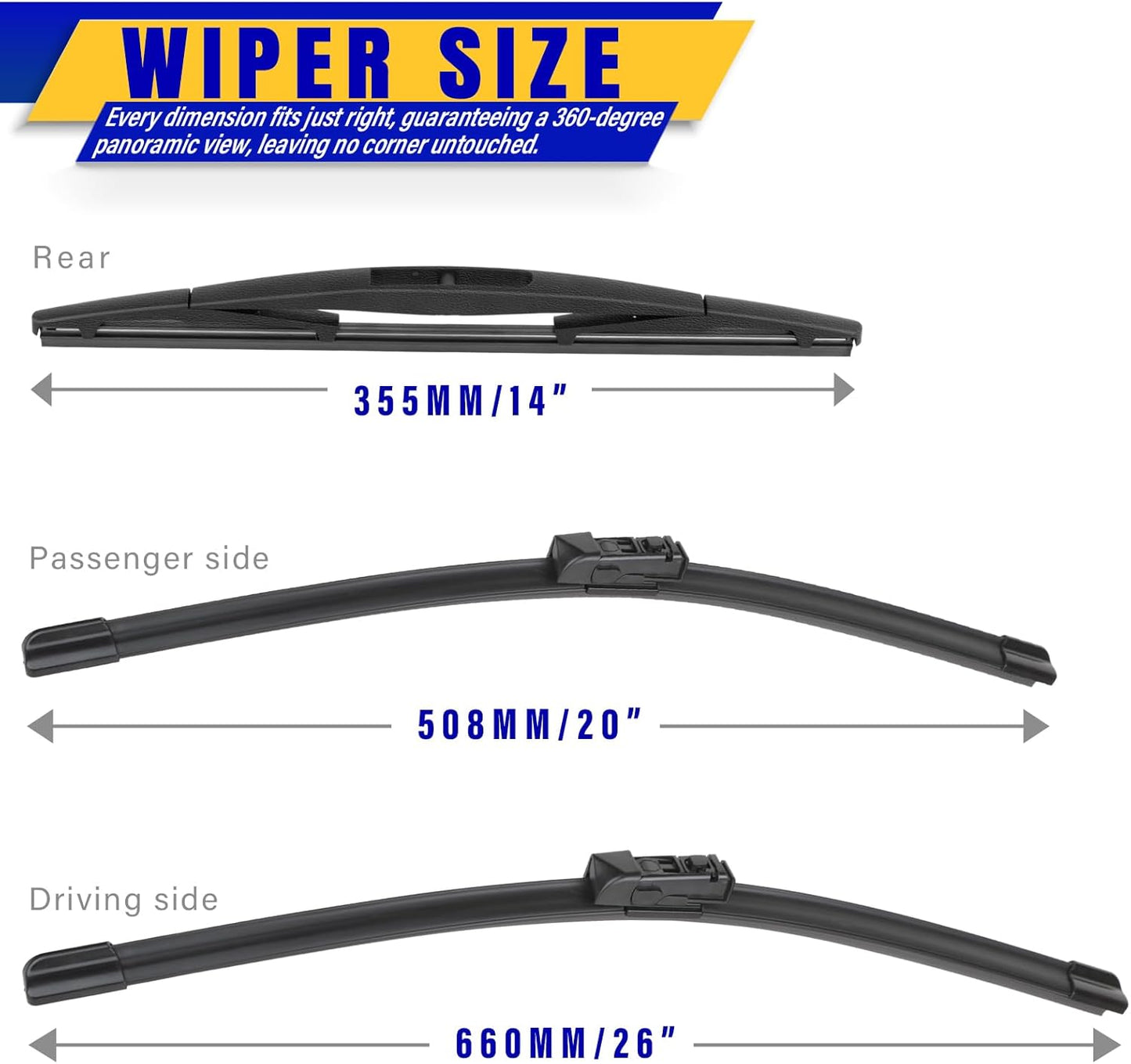 3 wipers Replacement for 2019-2023 Subaru Ascent, Windshield Wiper Blades Original Equipment Replacement - 26"/20"/14" (Set of 3)
