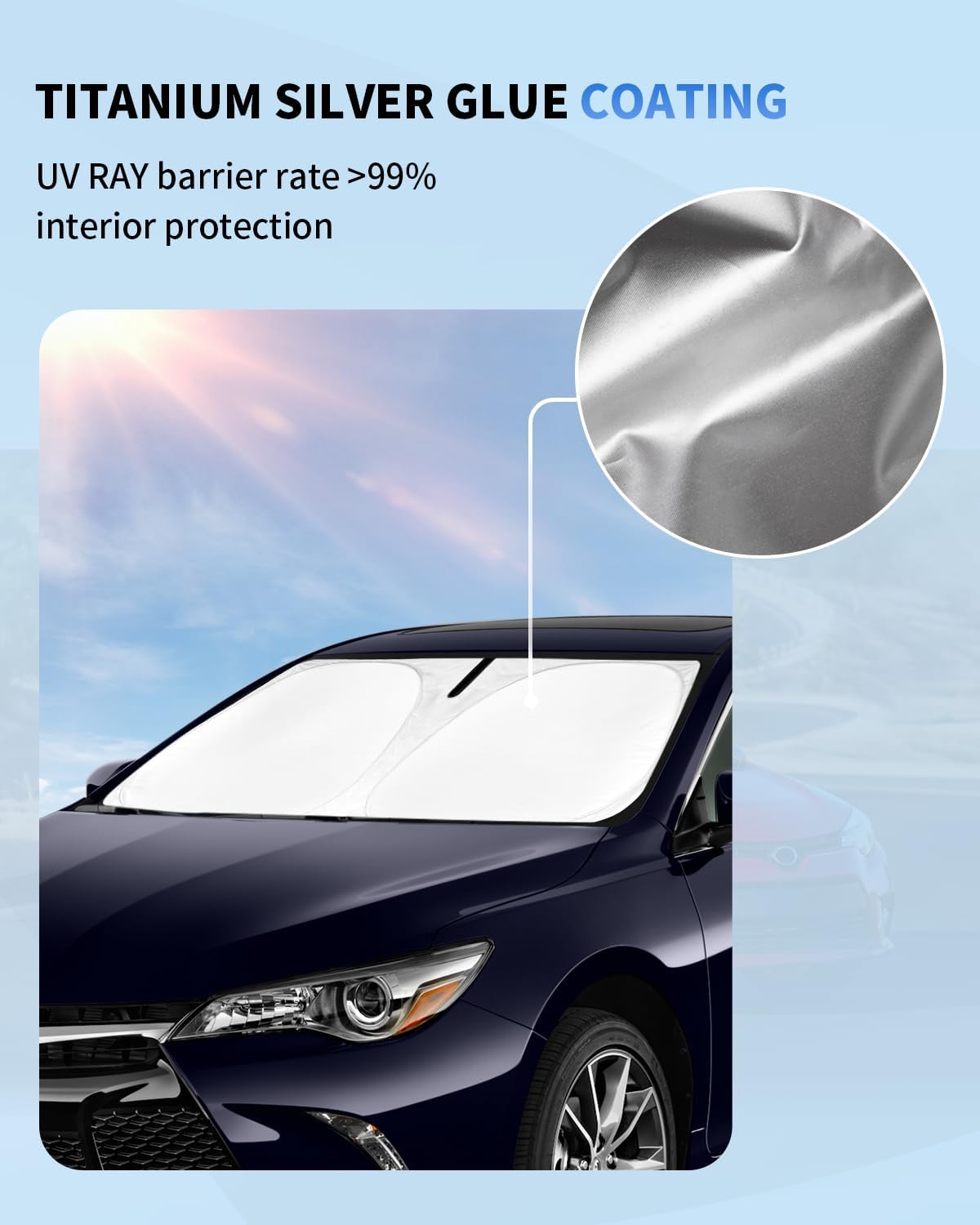 Custom-fit for Toyota Camry 2012-2016 2017 Windshield Sun Shade Block UV Rays Foldable Sun Visor SunShades 240T Reflective Fabric UV Protection Auto Car Interior Accessories