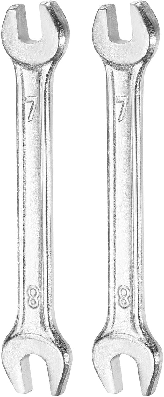 HARFINGTON 2pcs Double Open End Wrench 7mm x 8mm Metric 15 Degree Offset Angle Small Flat Head Wrench Galvanizing Open Ended Spanner for Automotive Repair Furniture Assembly