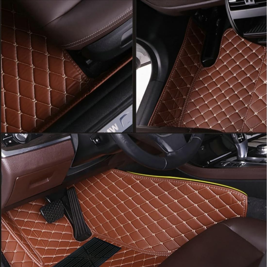 Custom Personalized Floor Mats for Cars，Luxury Full Coverage All Car Floor Mats，Anti-Slip Leather Car Mat Set ，Custom Floor Mats for 99% of Cars, Trucks & SUVs. (Sky Blue and Brown)