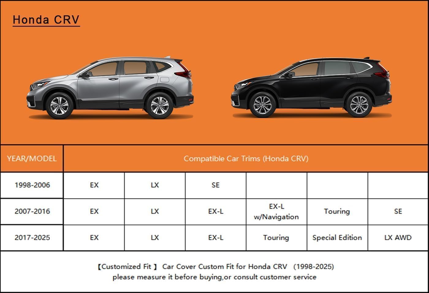 Kayme 6 Layers SUV Car Cover Custom Fit for Honda CRV CR-V (1995-2025), Waterproof All Weather for Automobiles,Rain Sun UV Protection.Silver