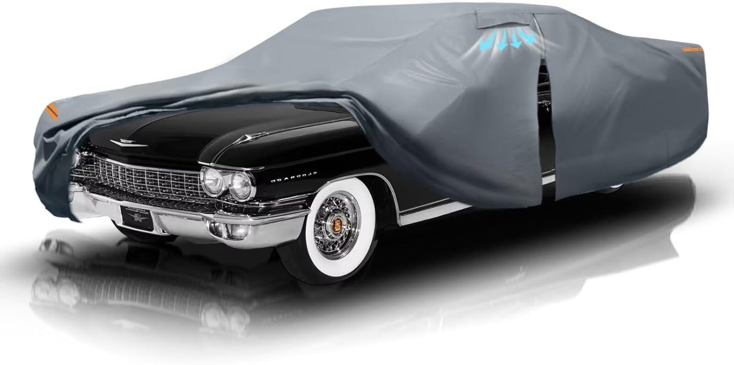 Waterproof Cadillac DeVille (1960-2006) Car Cover with Breathable Vents, [2025 Upgrade] Premium Covers with Cotton Liner and Zipper Door, Sun Rain Snow Dust Uv Protection.(Gift with Towel)