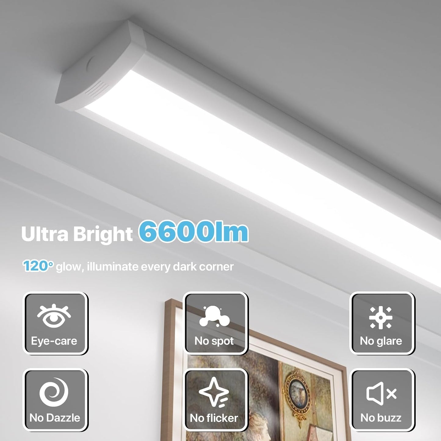 HYPERLITE 4ft LED Wraparound Light 60W,6600LM 4' LED Shop Lights Fixture with 3 Wattages for Garage,4000K Neutral White Wrap Light AC120V, 48inch Led Light Fixtures for for Garage, Office, Kitchen