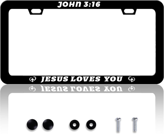 John 3:16 Jesus Loves You License Plate Frame Christian License Plate Frames Personalise Stainless Steel Funny Design Compatible With Standard License Plate Holder For Usa Canada 6 X 12 In With Screws