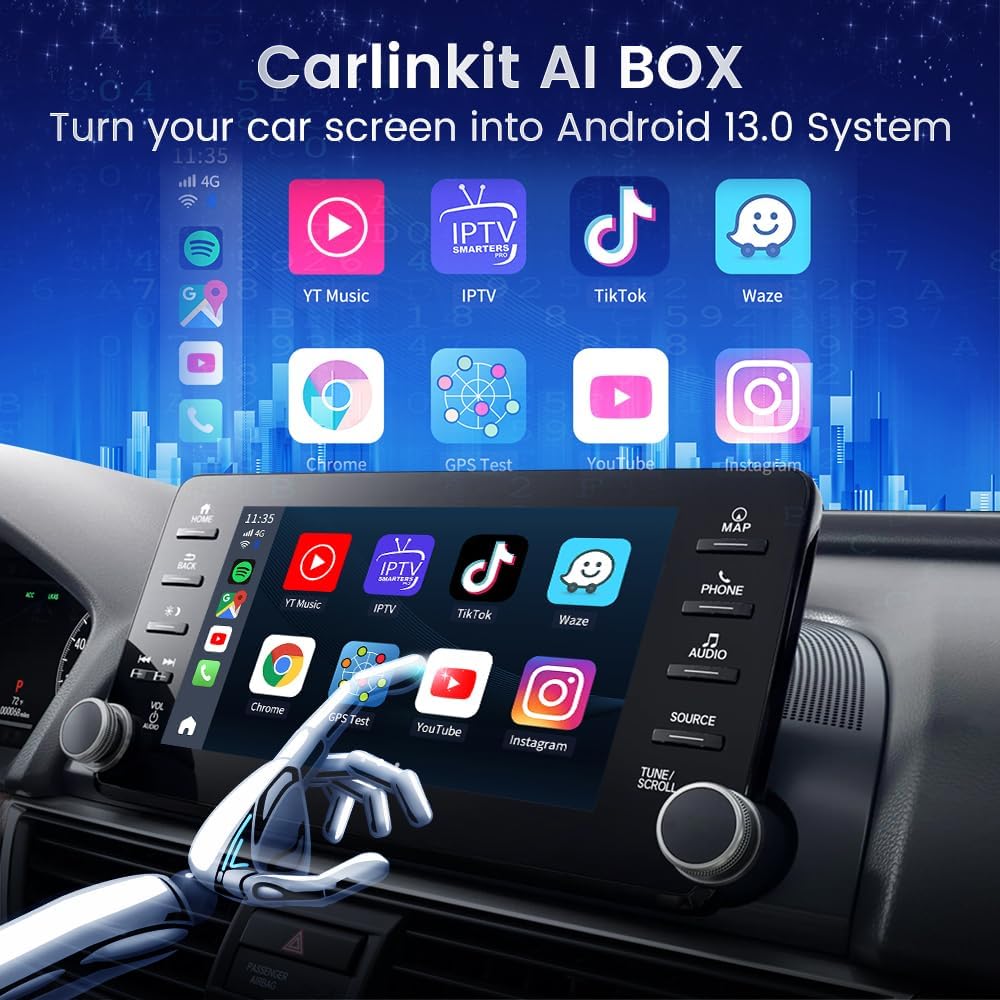 CarlinKit 8+128G - Wireless CarPlay&Android Auto Adapter,CarPlay Ai Box for car Wired CarPlay,8-Core,Bulit-in GPS,Ultra-Thin,Android 13.0 System,Dual Bluetooth,SIM&TF Card etc