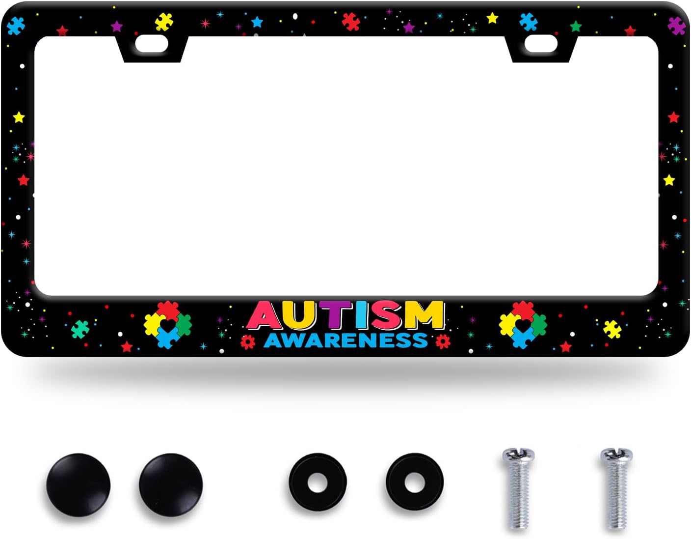 Autism Awareness License Plate Frame License Plate Stainless Steel Parts Colorful License Plate Decorative with Screws Size 12.3" x 6.3" Men Women
