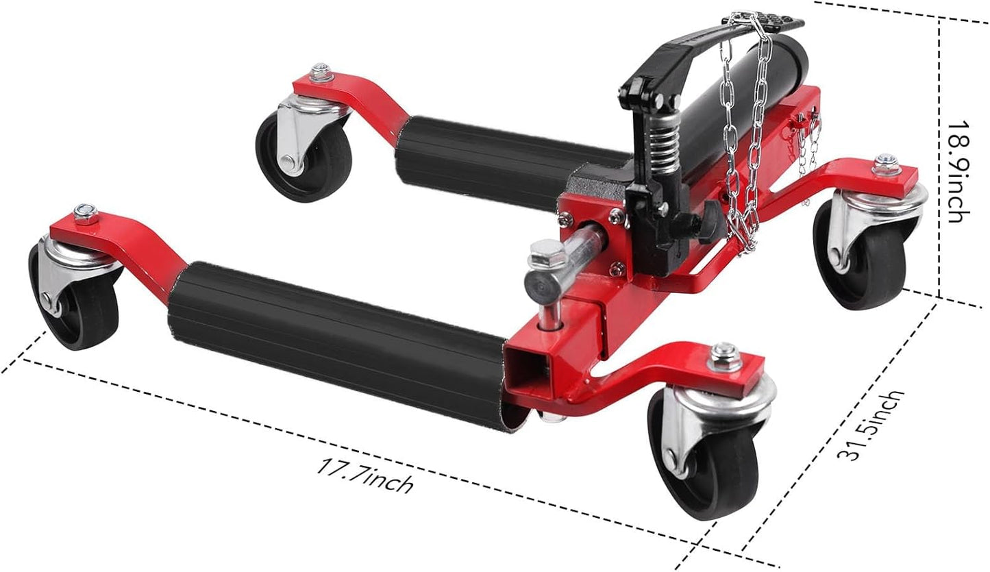 4 Pcs Car Wheel Dolly with Hydraulic Tire Jack, 1500LBS Capacity Trailer Dolly for Vehicle Positioning for Truck RV Trailer, Red