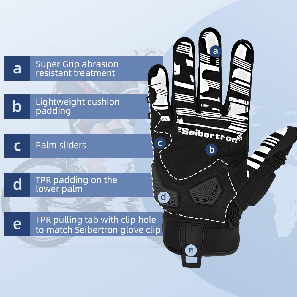 Seibertron SPS Series Touchscreen Motorcycle Motocross BMX ATV MTB Bicycle Cycling Full or Half Finger Gloves Adult and Youth