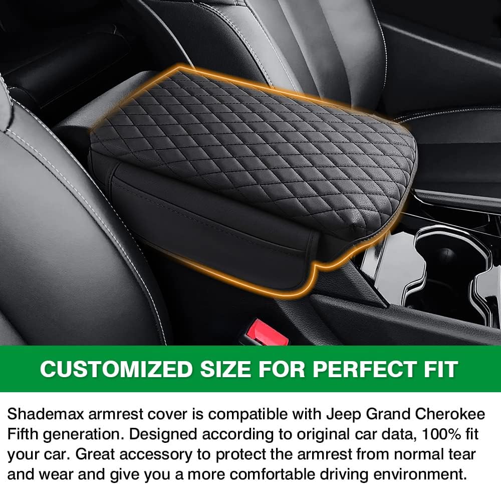 Shademax Custom for Center Console Cover Jeep Grand Cherokee WL 2022-2024 2025 2026 Accessories Armrest Cover Center Console Pad PU Leather Armrest Seat Box Cover Protector with Pockets Storage Bag