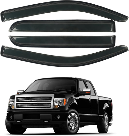 Rain Guards Window Visors Fit for 2009-2014 Ford F150 SuperCrew Cab Truck, Outside Mount Sun Shade Window Vent Deflectors,Smoke Tinted Side Window Vent Visors 2010 2011 2012 2013