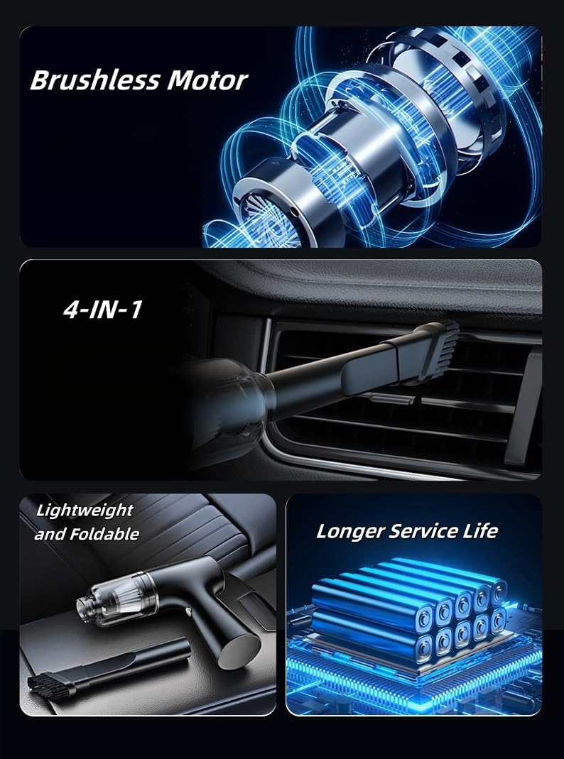 Car Vacuum Cleaner, Handheld Vacuum, Suction/Blowing/Filling 4-in-1, 4000PA/6000PA/12000PA, Large Capacity, Portable Rechargeable (6000PA)
