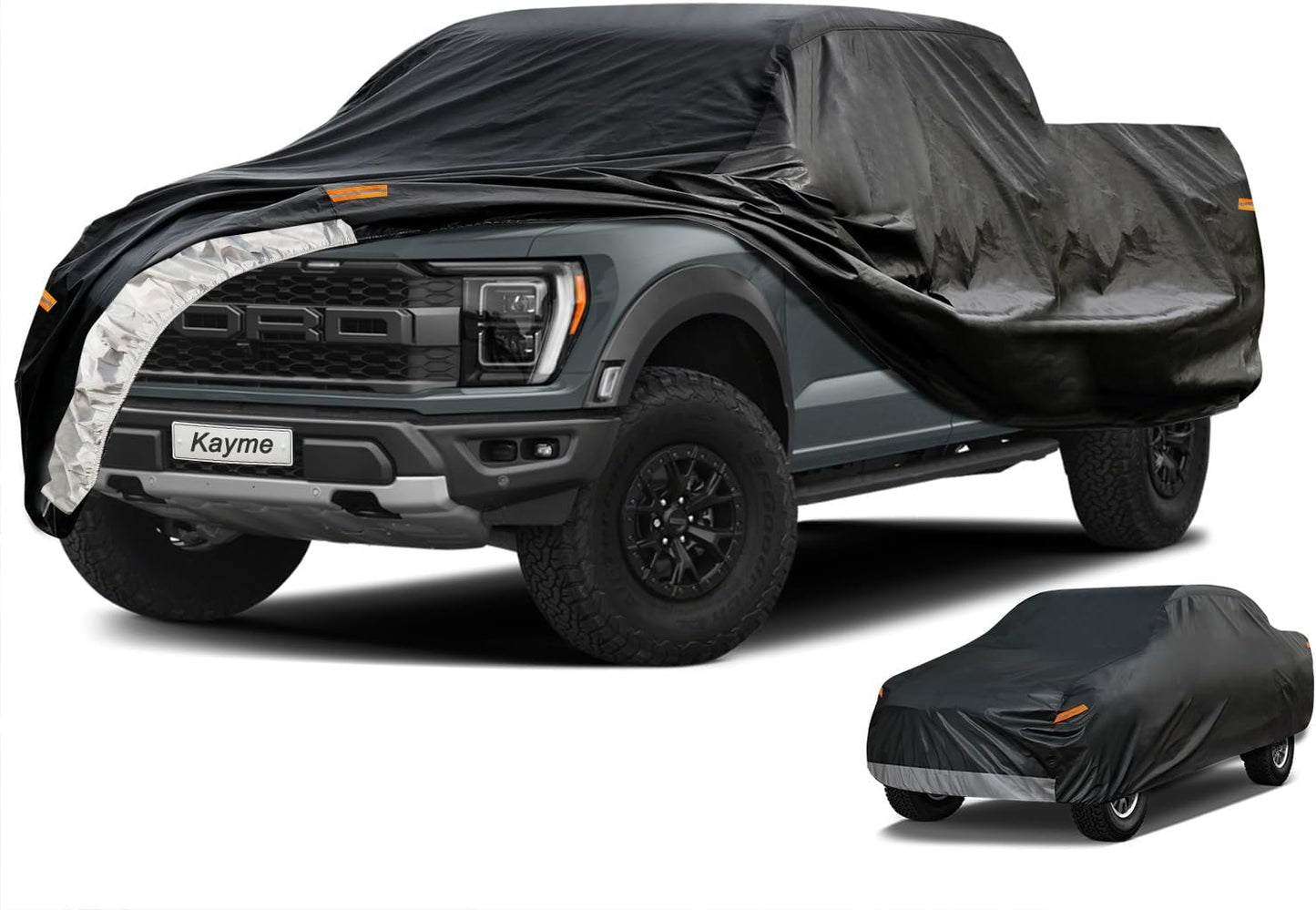 Kayme 7 Layers Truck Cover Waterproof All Weather, Heavy Duty Outdoor Pickup Cover Sun Uv Rain Protection, Universal Fit (Length Up to 228 inch) L/Black