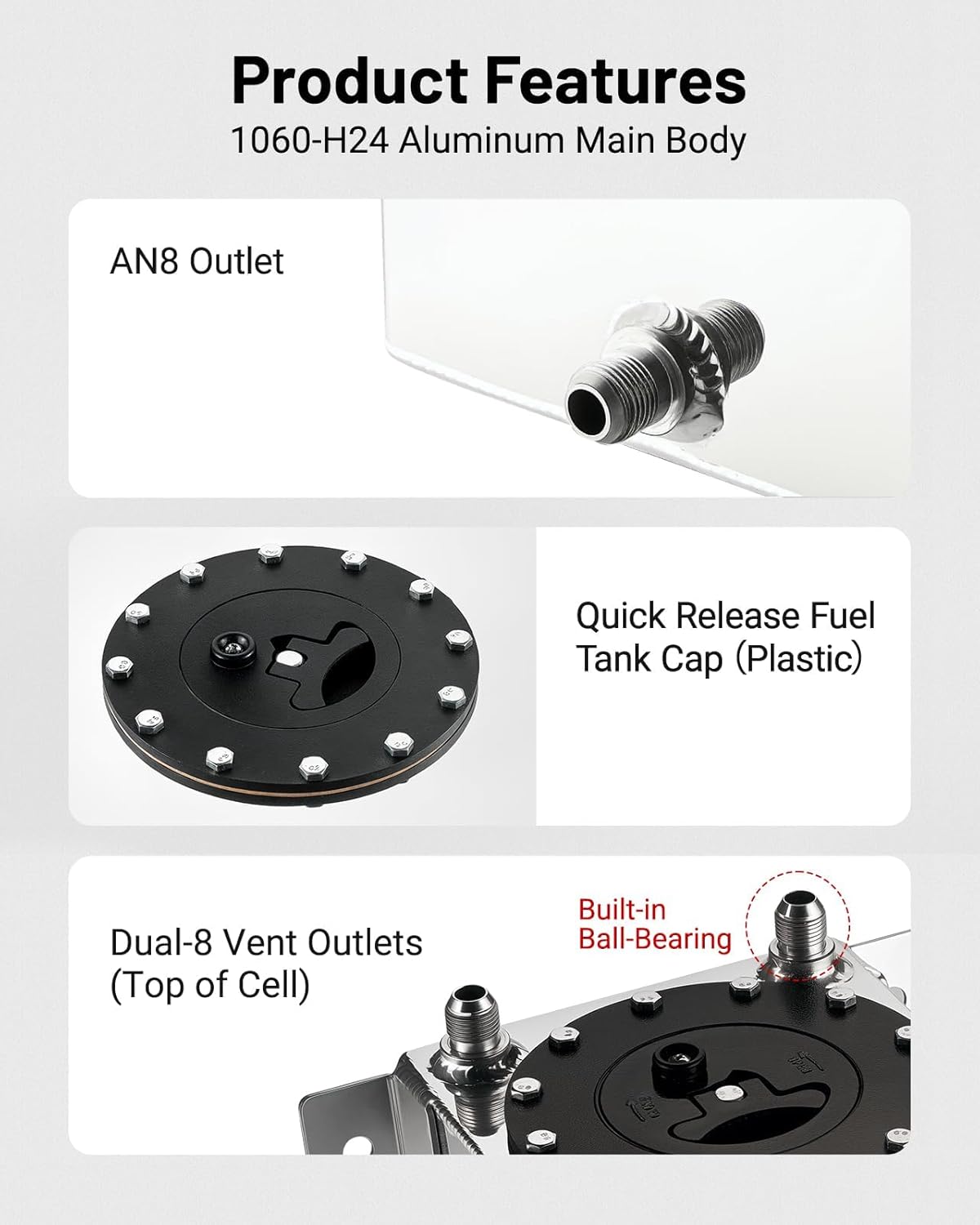 EVIL ENERGY 1 Gallon Fuel Cell Gas Tank Aluminum with Cap Street Drift Silver