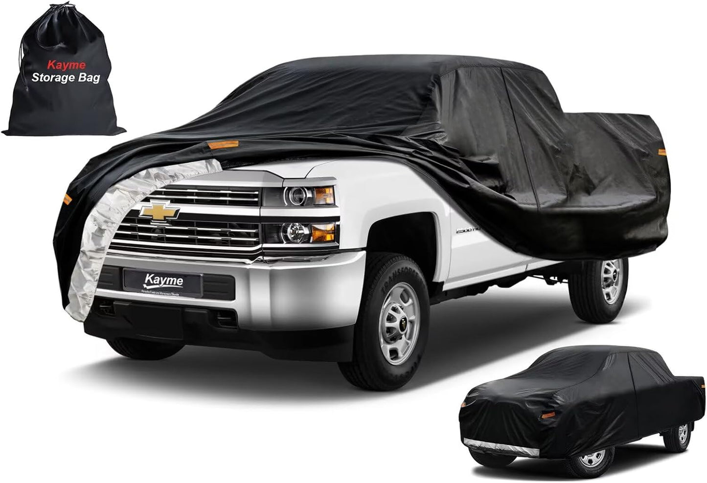 Kayme Truck Cover Custom Fit Chevrolet Silverado 2500HD(2007-2014) Extended Cab LB. Full Exterior Heavy Duty Outdoor Pickup Truck Car Cover Waterproof All Weather.Car Tarp for Sun Dust Protection.