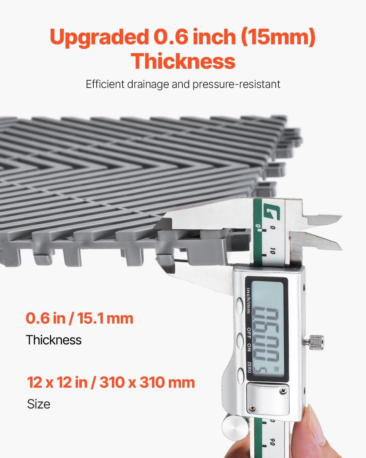 VEVOR Interlocking Drainage Mat, 12” x 12” Modular Interlocking Cushion, 24 Pcs Splicing Drainage Mats, Non-Slip Gray PP Drainage Floor Tile and Shower Mat, for Garage, Garden, Kitchen & Outdoor