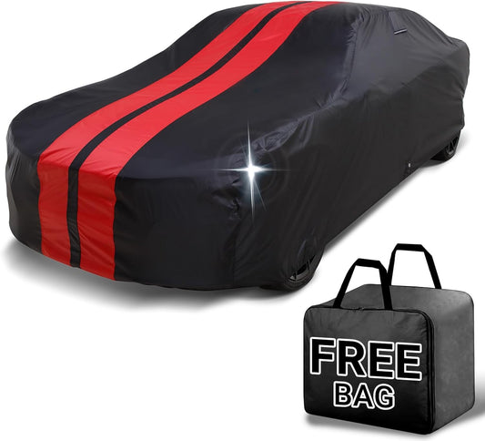 iCarCover Custom Car Cover for Buick Skylark Convertible (1953-1954) Waterproof All-Weather Rain Snow UV Sun Protector Full Exterior Indoor Outdoor Car Cover (Stripe - Black/Red)