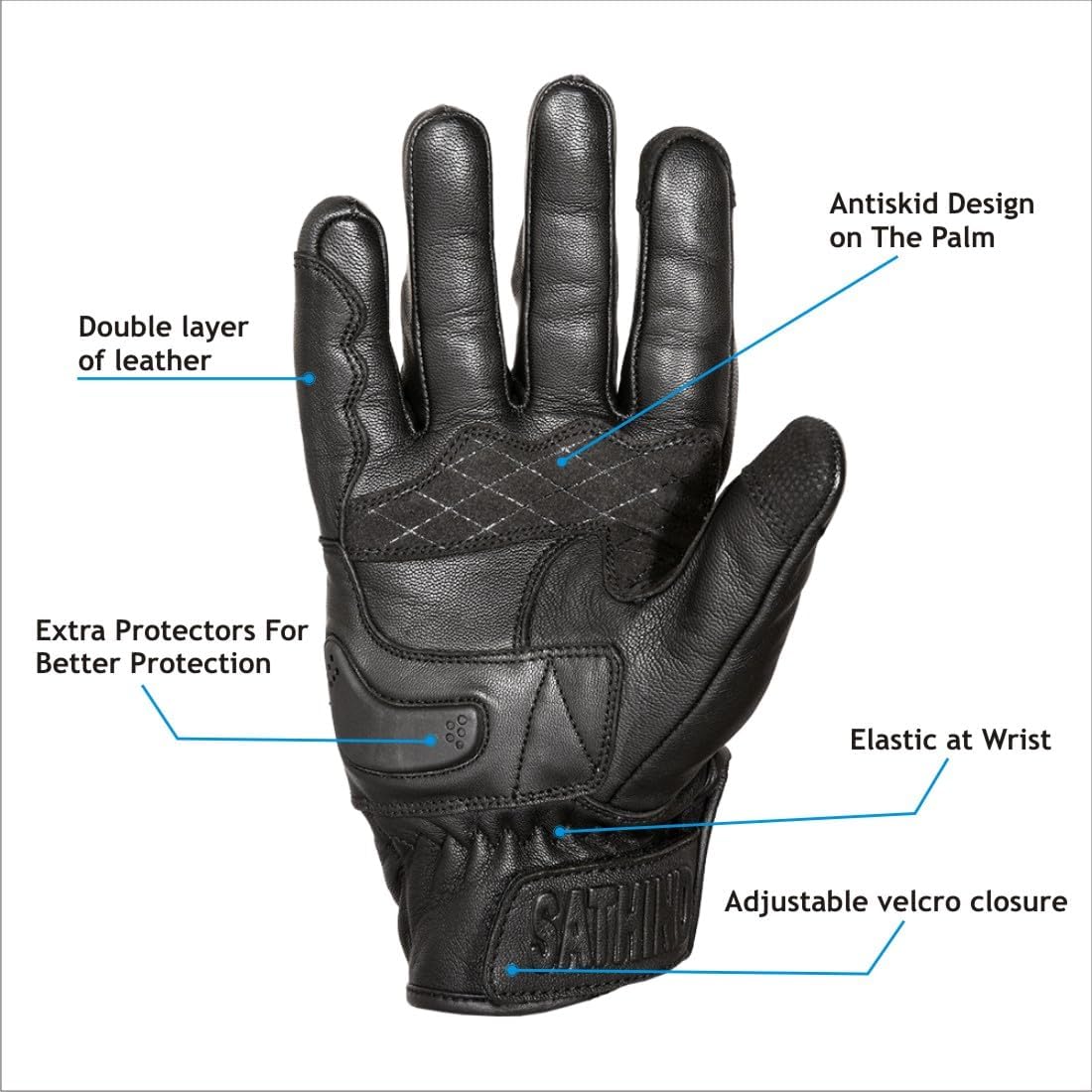 Leather Motorcycle Gloves for Men and Women | Touchscreen | Full Finger | Goatskin Leather Hard Knuckle Motorcycle Riding Gloves (Un-Perforated, Medium)