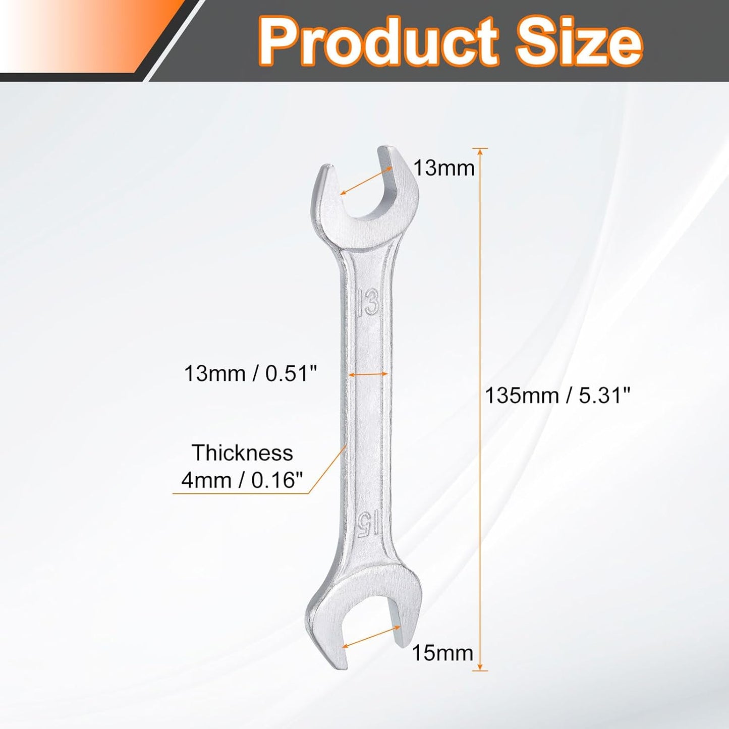 HARFINGTON Double Open End Wrench 13mm x 15mm Metric 15 Degree Offset Angle Small Flat Head Wrench Galvanizing Open Ended Spanner for Automotive Repair Furniture Assembly