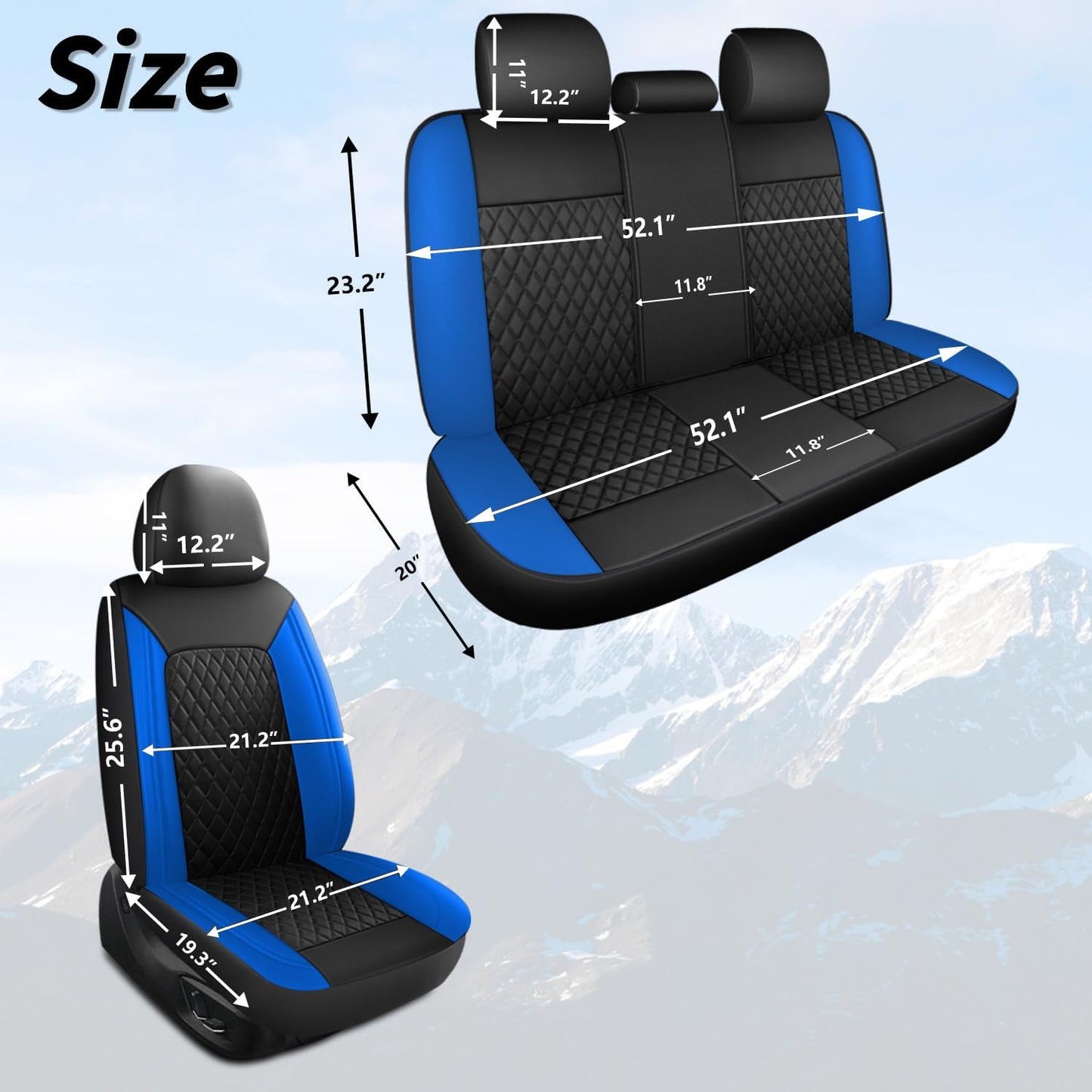 Car Seat Covers,Breathable and Waterproof Seat Covers,Luxury PU Universal Fit Automotive Airbag Compatible for Cars Sedans SUV and Truck(2 Pieces,Front Seat,Black+Blue,N1)