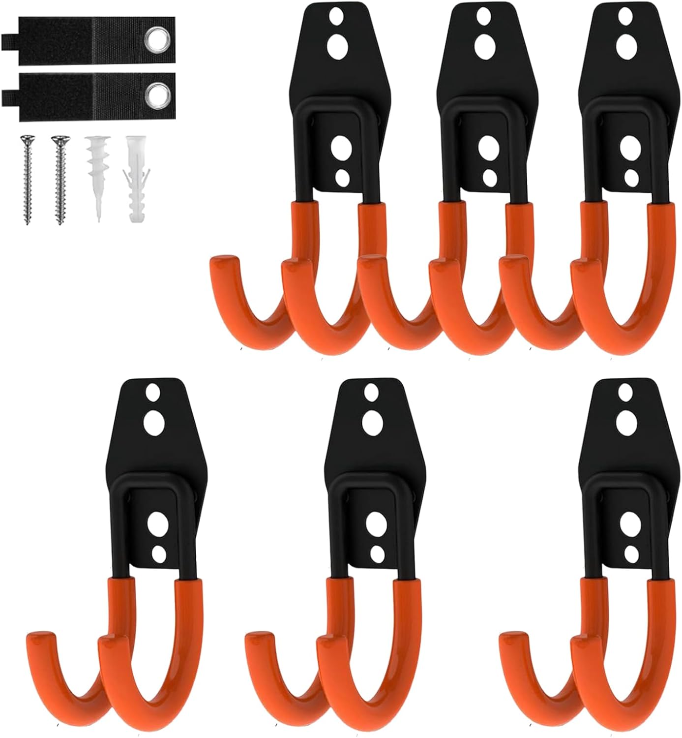 Garage Hooks, 6 Pack Small Round Wall Hooks for Hanging Heavy Duty Ladders, Bikes, Tools Ideal for Garage, Garden, Basement Utility Room Storage (Orange)