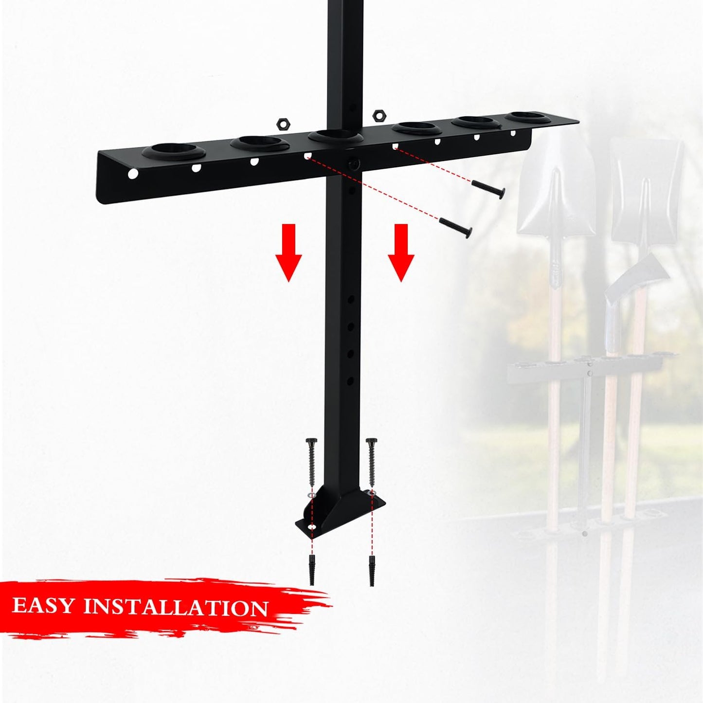 Trailer Racks for Lawn Equipment, Trailer Tool Rack Shovel Holder for Shovels, Rakes, Hoes, Landscape Hand Tool Rack for Open Trailers, Lawncare Trailer Accessories, with 6 Tool Holes&Rubber Grommets