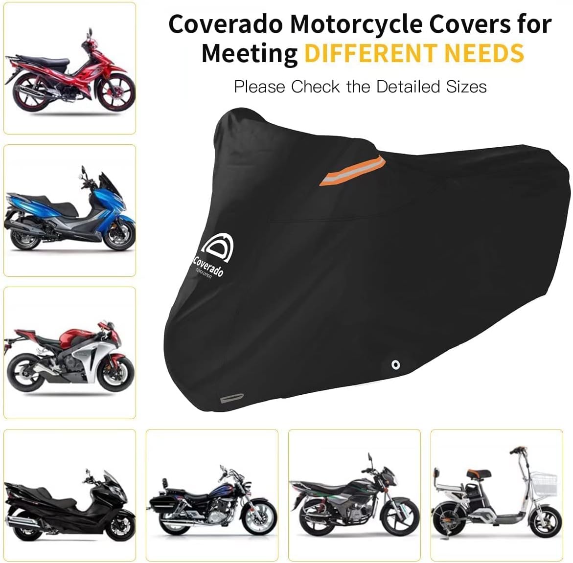 Motorcycle Cover Waterproof Outdoor 104 inches Length All Season Universal Protection, Coverado Scooter Covers with Inner Flame Retardant Fabric and Seam PU Tapes, Fit for Harley Davidsion Yamaha etc