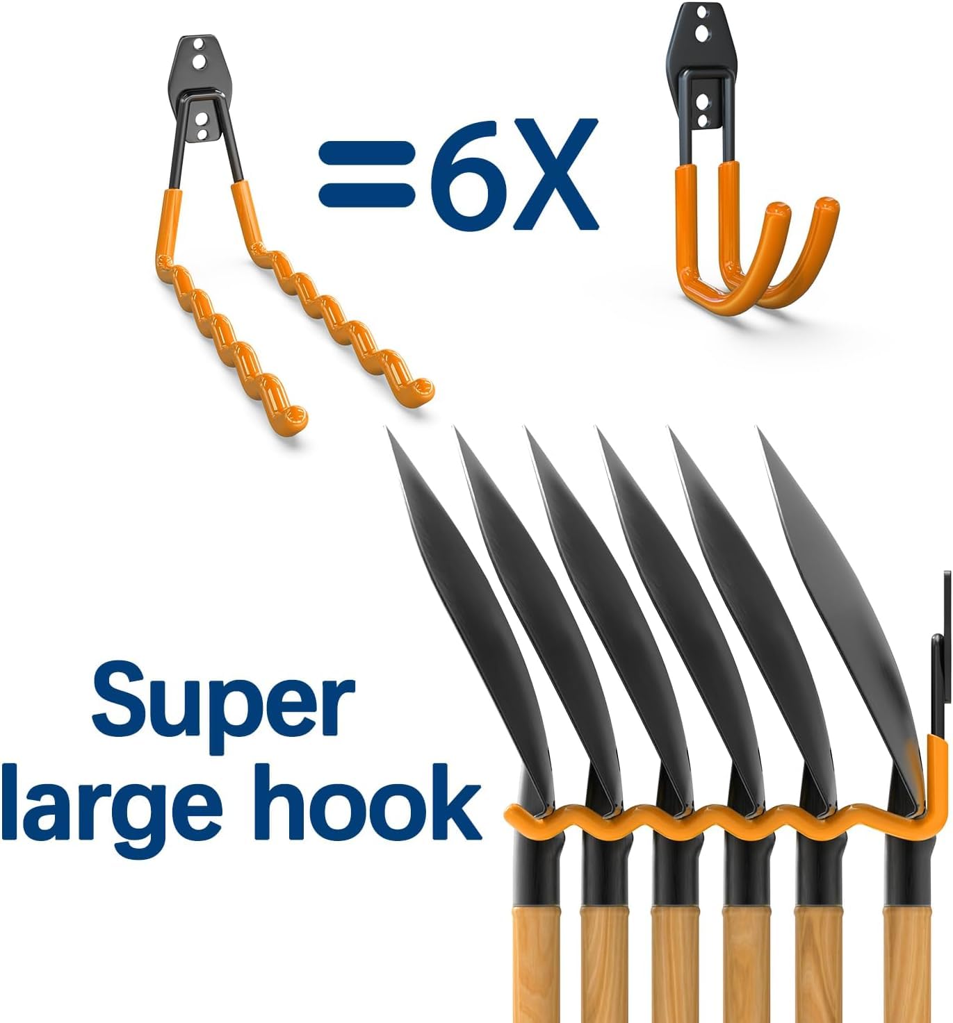 3-H Garage Wall Hooks 62 Pack, Heavy Duty Garage Hooks with Extra Welding Spots, Wall Mount Storage Organizer for Hanging Garden Lawn Tools, Ladder, Bike, WeedEater, Chair, Shovel, Blower (Orange)