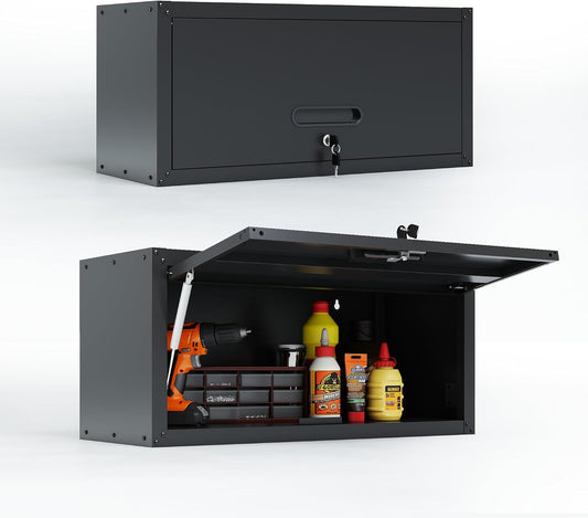 Metal Tool Cabinet,Garage Storage Cabinet System,Wall Cabinet & Locking Rolling Tool Cabinet with Doors and Adjustable Shelves,Steel Tool Cabinets for Home,Office (2 Pcs-StyleAA, Black)