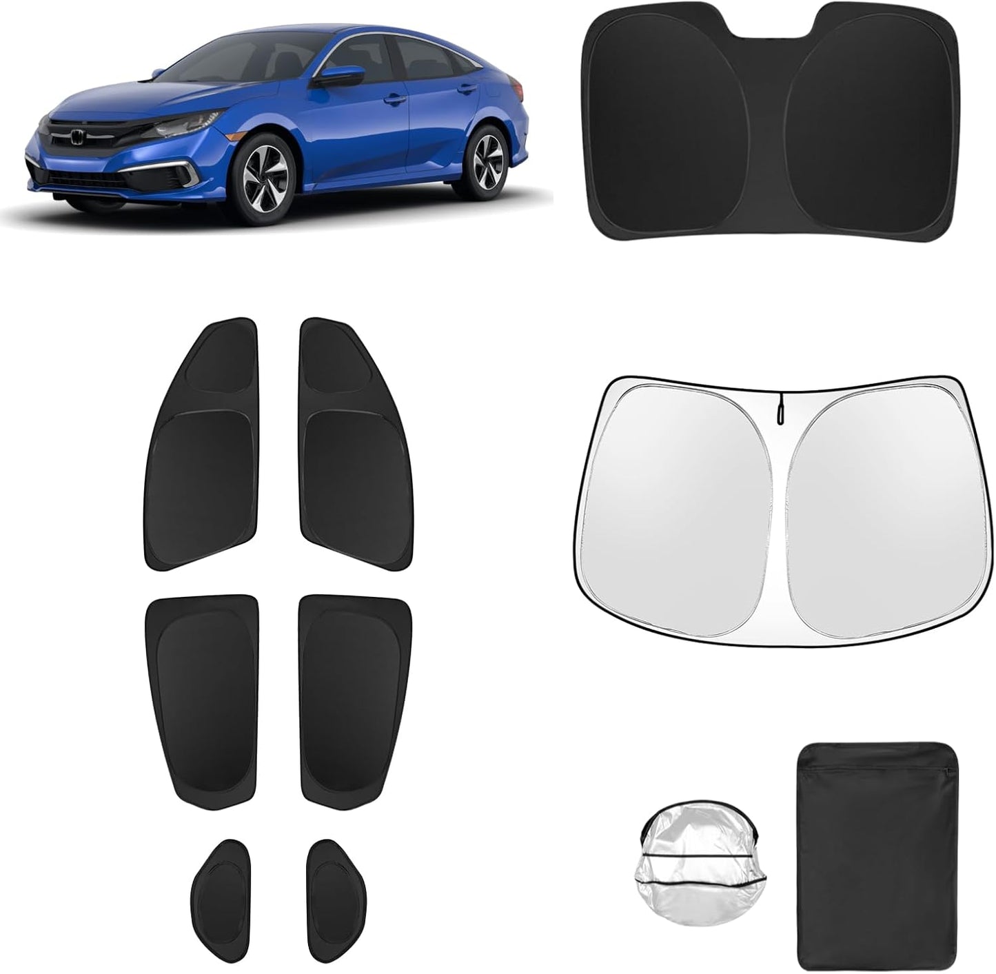8pcs Car Window Shades for Honda Civic 2016-2021 Accessories,Windshield Side Rear Full Sunshade,Sun Visor UV Blocking, Privacy Protection and Blackout for Camping Outdoor
