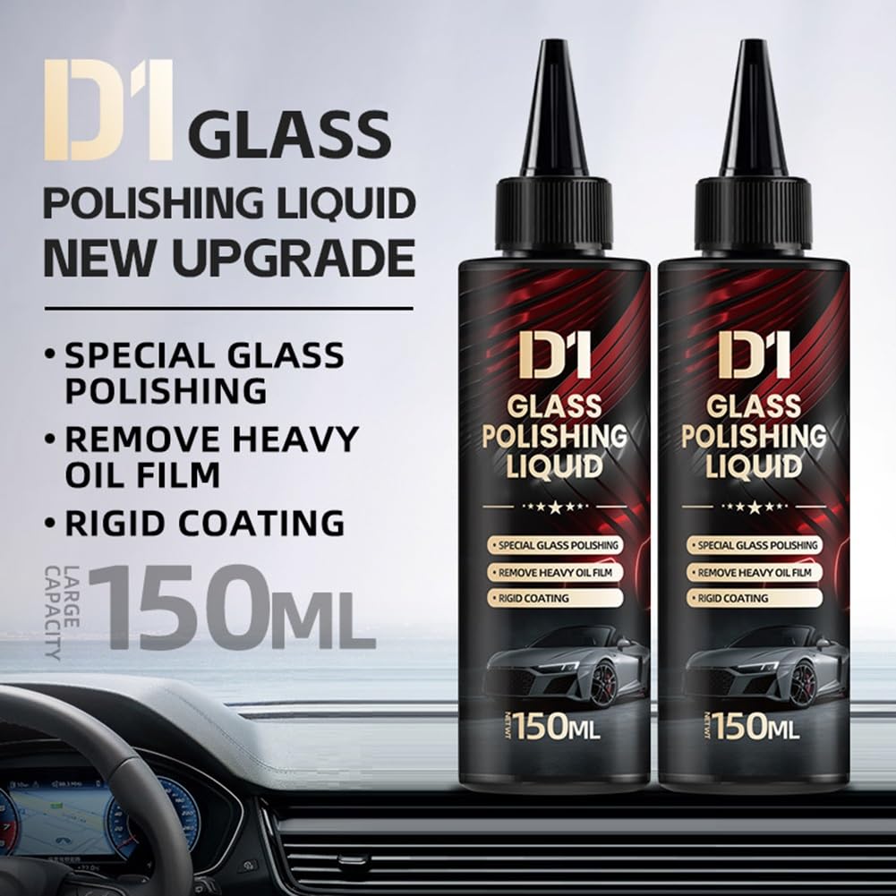 Bianca Glass Polishing Liquid D1, Bomini Car Glass Polishing Compound Windshield Cleaner Glass Oil Film Remover, Anti-Fog Hydrophobic Coating Spray, Scratches, Wiper Marks & Oil Film with Sponge