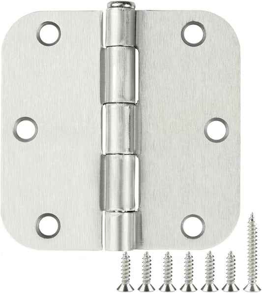 18 Pack Rounded Brushed Nickel Door Hinges 3-1/2" x 3.5 Inch 5/8 Radius for Interior Doors 3 ½ Inch Heavy Duty Hardware Fittings No Squeak House Villa Cando Loft Home Room Ironmongery Satin Sliver