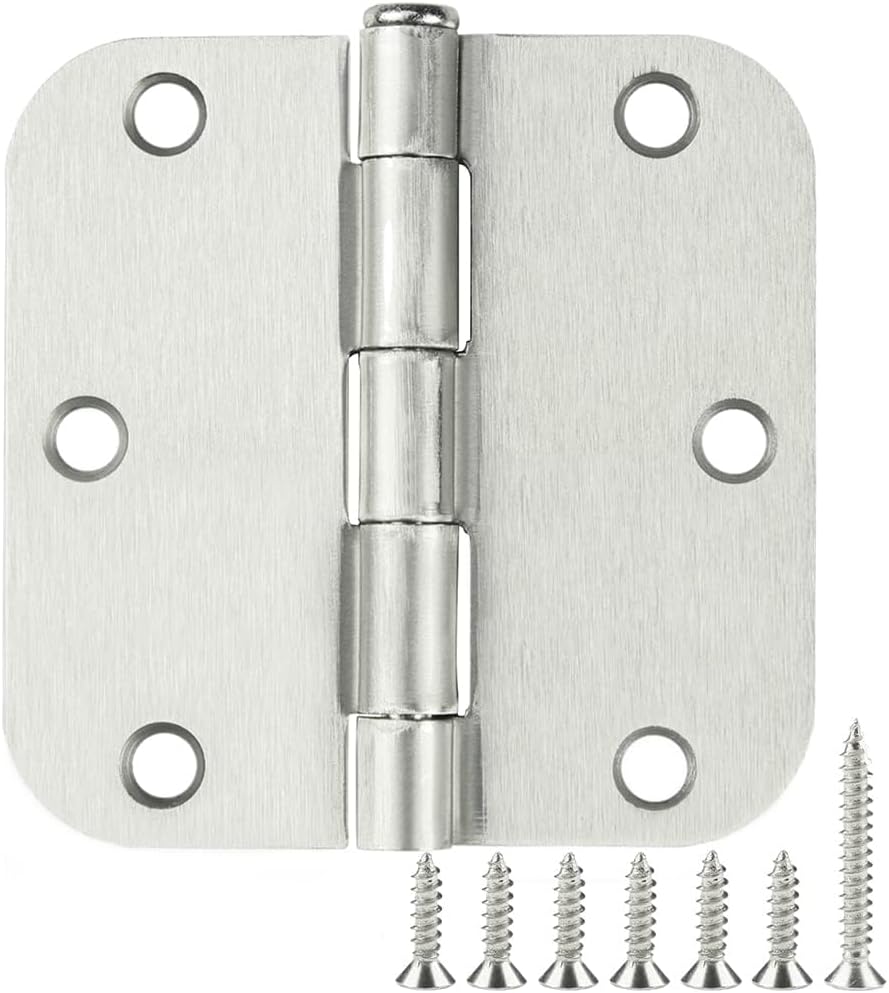 30 Pack Rounded Brushed Nickel Door Hinges 3.5 Inch 5/8" Radius 3 1/2" Satin Sliver Hinge No Squeak Flat Bifold for Bedroom Pantry Clean Glass French Interior Wood Doors,Table,Gate,Hardware