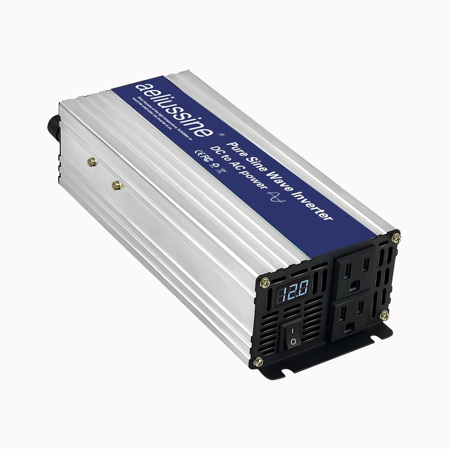 800W Pure Sine Wave Inverter-12V DC to 110V 120V AC Power Converter with 2 AC Outlets, 12 Volt Power Inverter for Truck, Rv, Camping, Home, Emergency Power