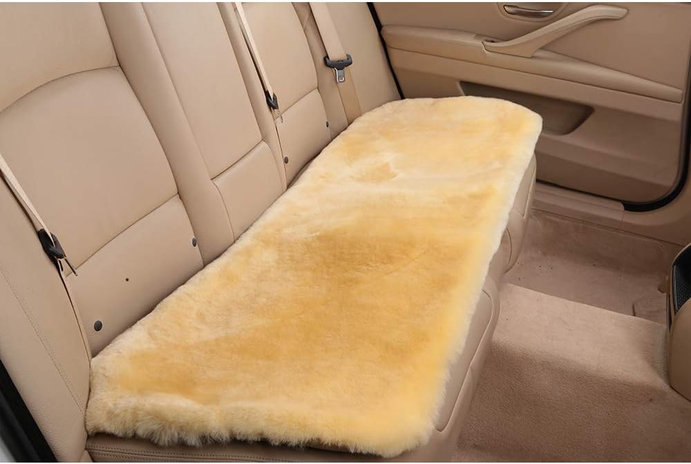 Fluffy Genuine Australia Sheepskin Car Seat Cover for Auto Interior Accessories with Soft Fuzzy Wool Eco-Friendly Natural Fur Non-Slip (Golden Yellow, Back)