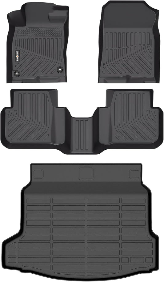 GINOWY-Floor Mats & Cargo Liner for Honda Civic Hybrid 2025(Only for Hatchback), TPE All Weather Civic Car Floor Mats Non-Slip Trunk Mat Floor Liners Waterproof Accessories Black