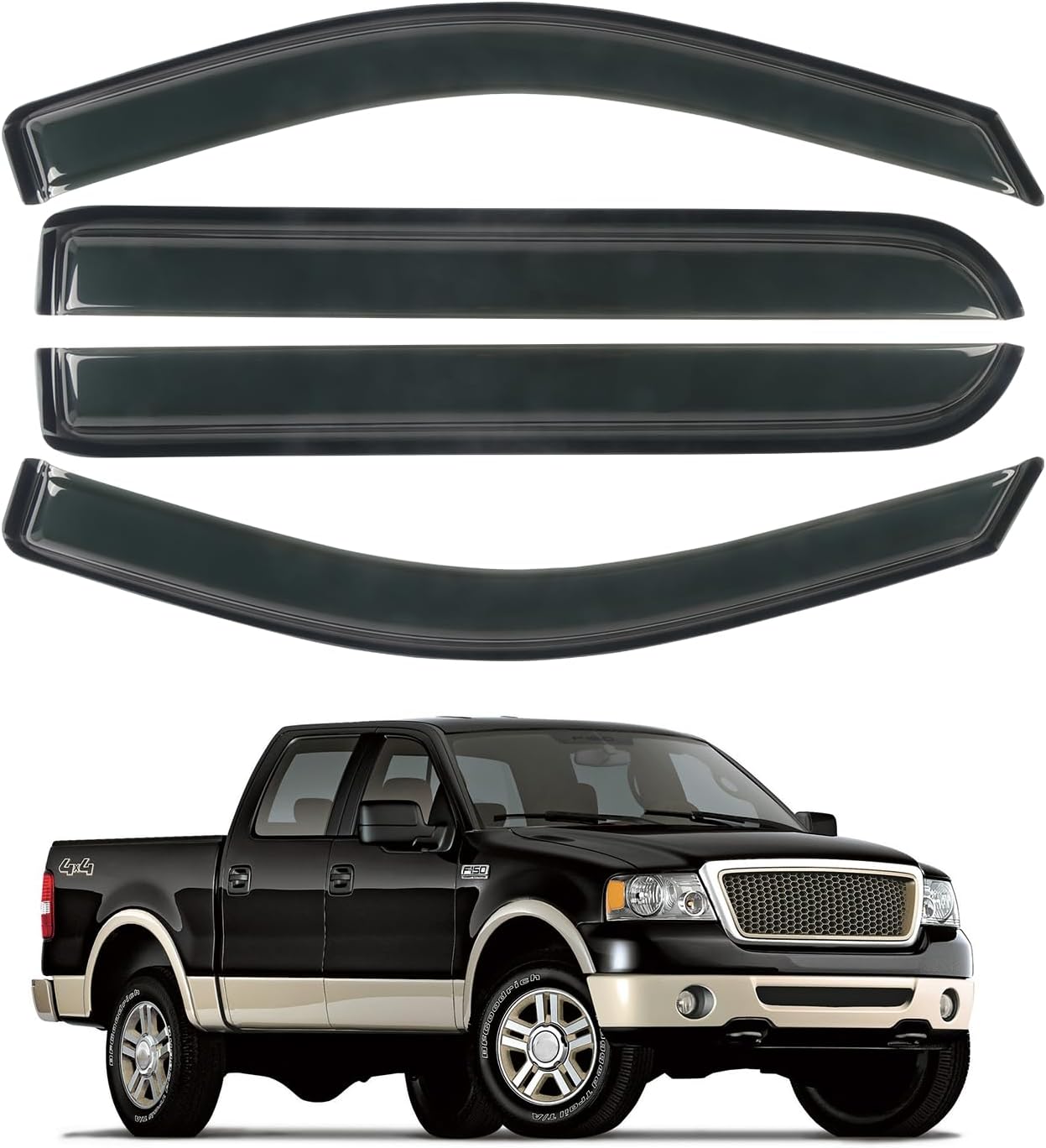 Window Visors Rain Guards Shield Fit for 2004 2005 2006 2007 2008 F150 SuperCrew, Outside Mount Vent Visors Shades, Smoke Tinted Side Window Wind Deflectors Fit for 2006-2008 Lincoln Mark LT