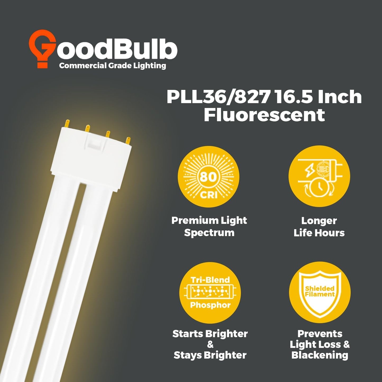 GoodBulb PLL36/827 | 36W 16.5" Twin Tube Compact Fluorescent Light Bulb | 4-pin 2G11 Base 2700K Soft White 2400 Lumen | 36000 Hour Long Life Biax | Pack of 10