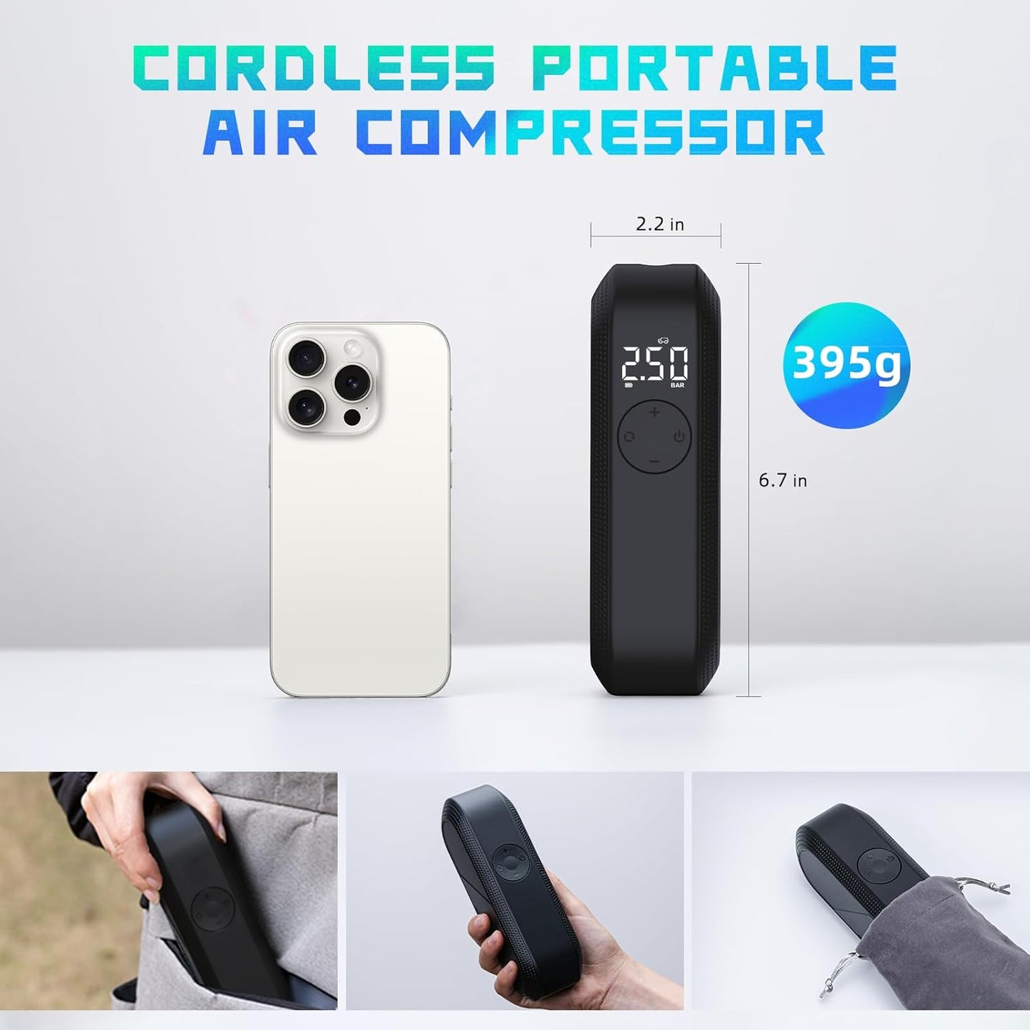 CYCPLUS Electric Air Compressor Bicycle Pump Car Tire Inflator, 150 PSI Portable Air Compressor, Rechargeable Tire Pump LED Display, Auto Shut-Off Air Pump for Bike Tires, Car, Motorcycle, Ball