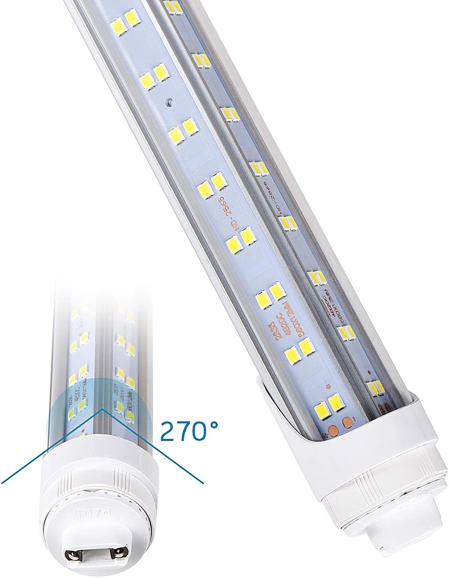 20-Pack 8FT R17D LED Light Bulbs - 144W 18800LM, 6000K Cool White Clear,96" HO T8 T10 T12 LED Tube Light Replacement for Fluorescent, Double Sided Four Row 768pcs V Shape, Ballast Bypas