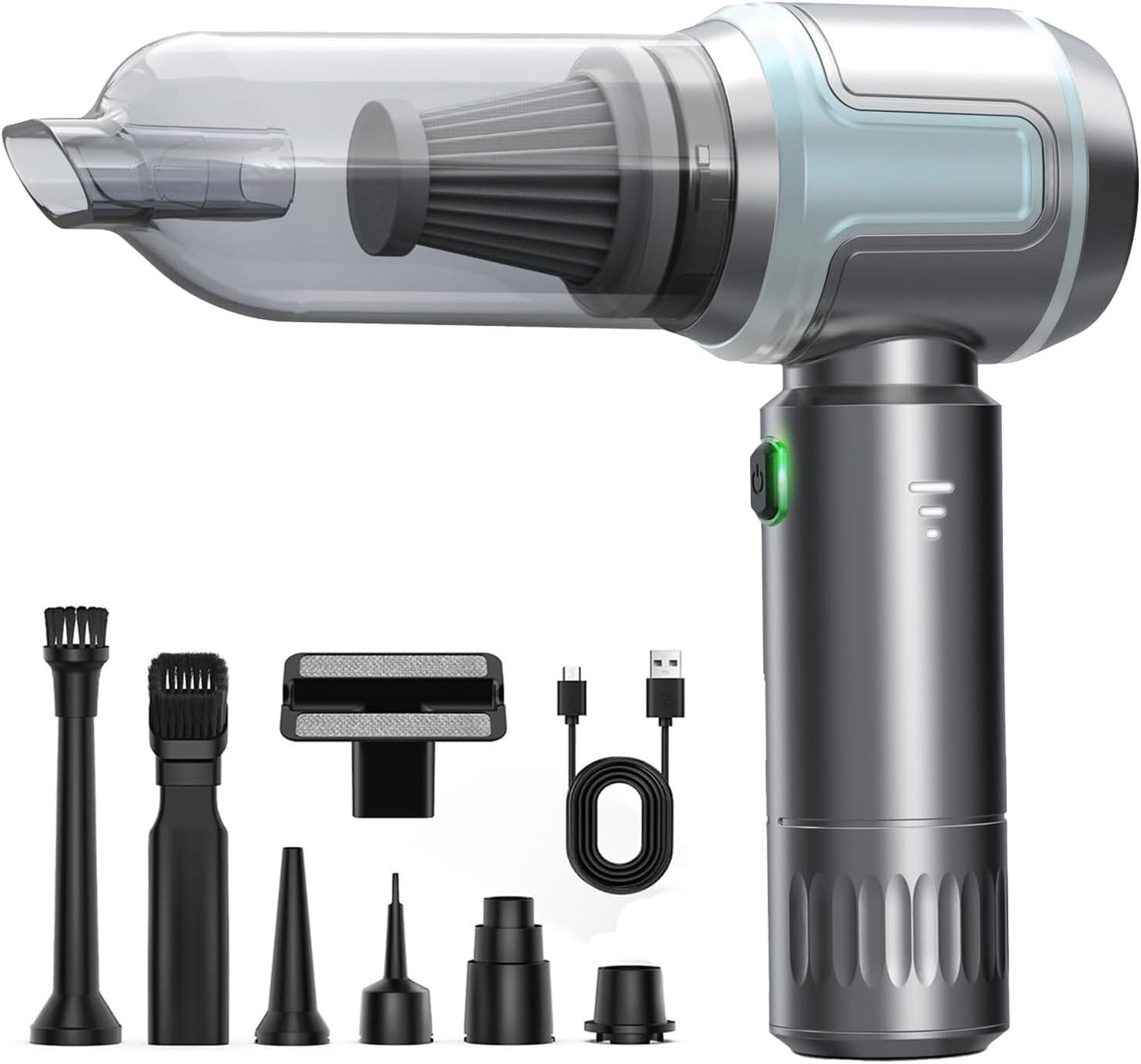 Car Vacuum Cleaner,16000PA High Power Mini Vacuum Cleaner, 7-in-1 Rechargeable Handheld Vacuum, Portable Cordless Compressed Air Duster & Air Blower for Cars, Home, Office, Pet