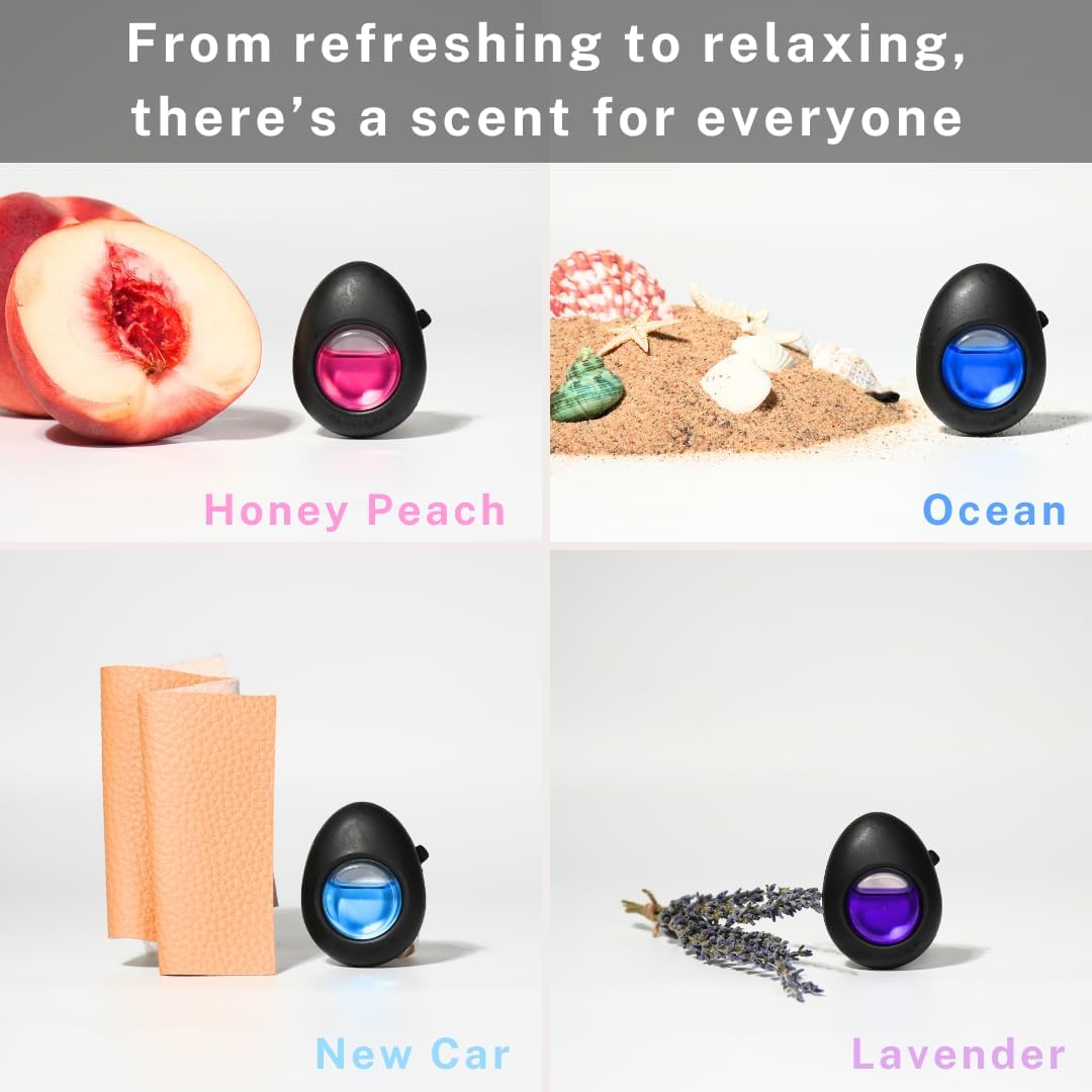 Air Jungles Car Air Freshener Vent Clip 4 Count, Variety Pack, New Car, Honey Peach, Lavender, Ocean, 4 ml Each, Long-Lasting Car Odor Eliminator, Up to 120 Days Freshness for Auto