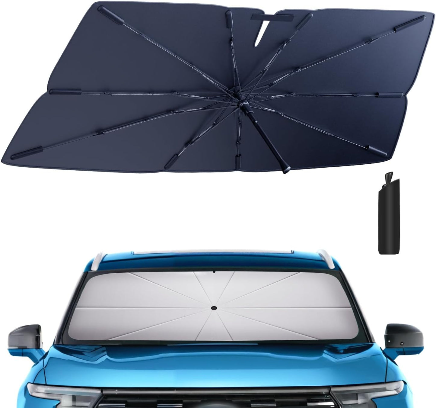 Windshield Sun Shade Umbrella for 2015-2024 Ford Edge Accessories: Custom Fit 210T Silver, Foldable Sunshade Front Window Sun Visor, Blocks UV Rays, Keeps Car Cool for SE, SEL, Titanium, ST, ST-Line