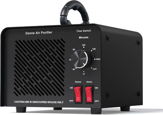 120,000mg/h 0zone Generator High Capacity Ozone Machine & Negative Ion Air Purifier for Home, Car, Pet Odor Removal, O3 Odor Eliminator up to 2,500 Sq. Ft.(Black)