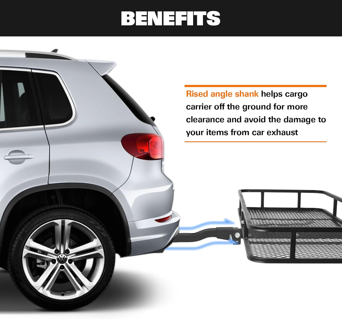 WEIZE Folding Hitch Mount Cargo Carrier Basket 60" X 20" X 6"+ Waterproof Cargo Bag, Hauling Weight Capacity of 500 Lbs and A Folding Arm, with Hitch Stabilizer, Net and Straps