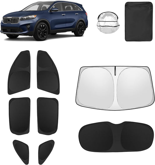 8pcs Car Window Shades for Kia Sorento 2016-2020 Accessories,Windshield Side Rear Full Sunshade,Sun Visor UV Blocking, Privacy Protection and Blackout for Camping Outdoor