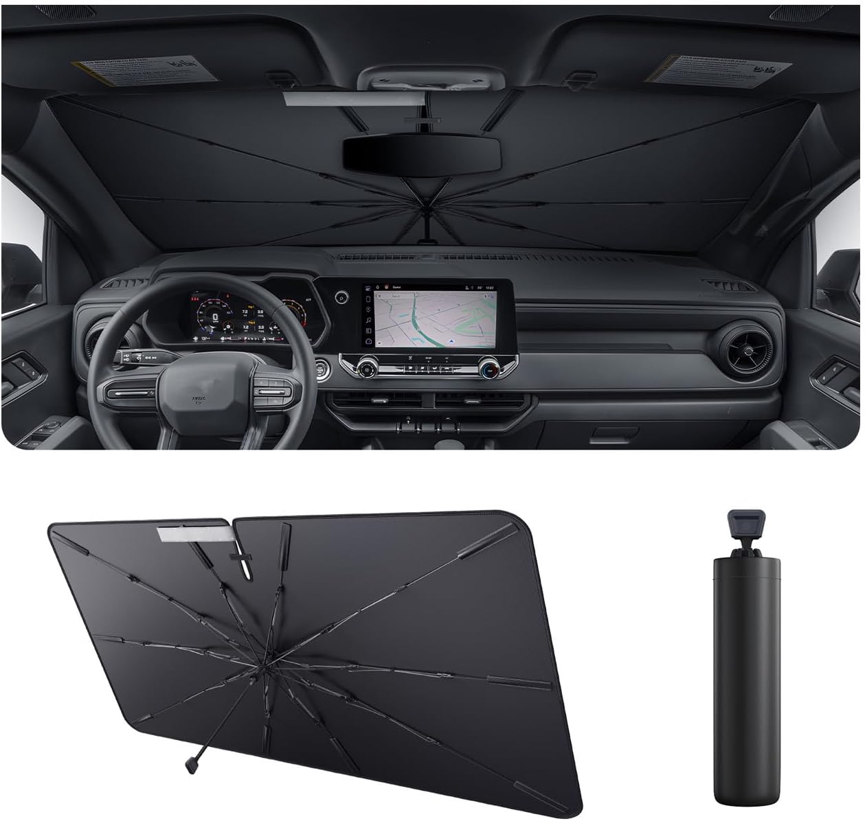 2025 Upgrade Car Windshield Sun Shade Windshield Sunshade Umbrella [Star Fabric] Protect Car from Sun Rays&Heat Damage Keeps Vehicle Cool, Spring Structure Edge Fits Sedans,SUVs,Trucks,Hatchbacks (S3)