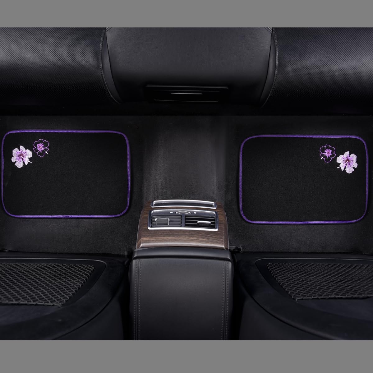 CAR PASS Embroidery Butterfly and Flower Car Floor Mats, Purple Car Floor Mats, Universal Fit 95% Automotive,SUVS,Sedan,Vans,for Women,Girly,Set of 4(Black with Purple)