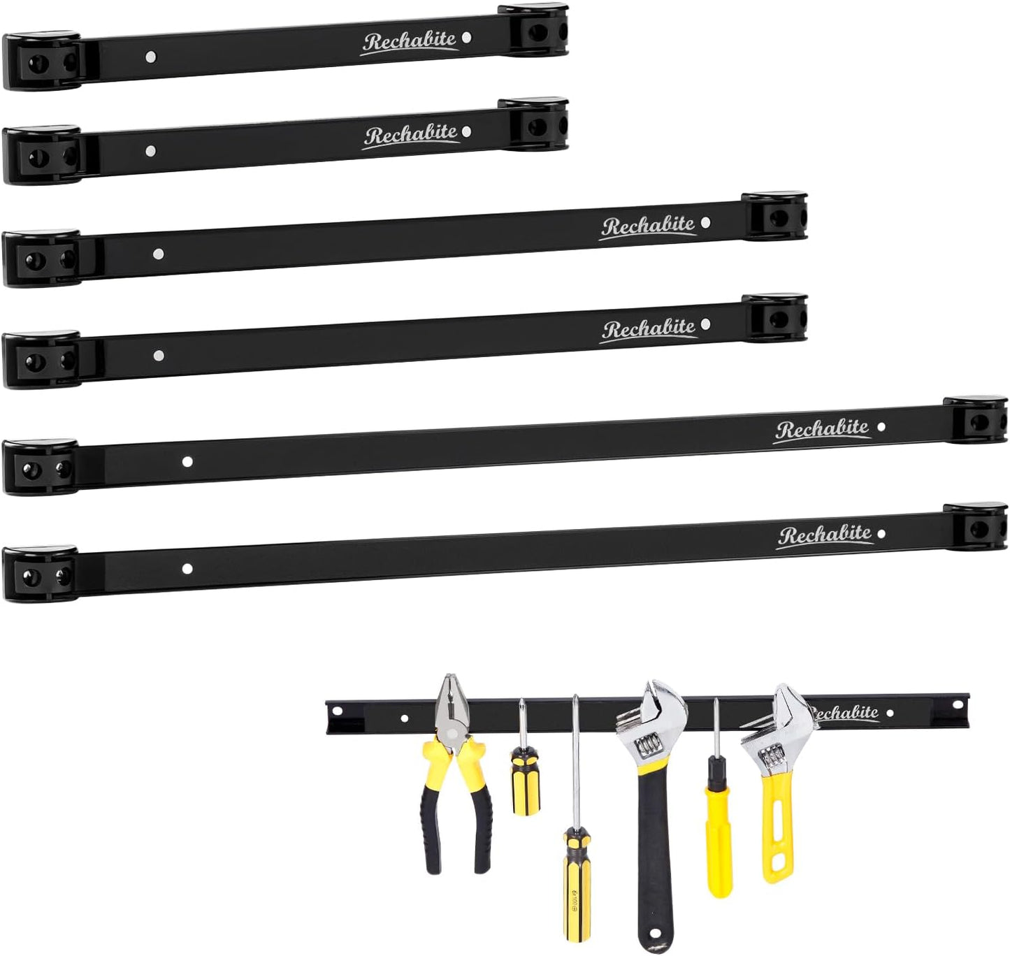 12" 18" 24" Magnetic Tool Holder Strip, Black Magnet Bar, Metal Tool Organizer Rack for Garage Organization, Easy To Install in Workshop, Mounting Screws Included