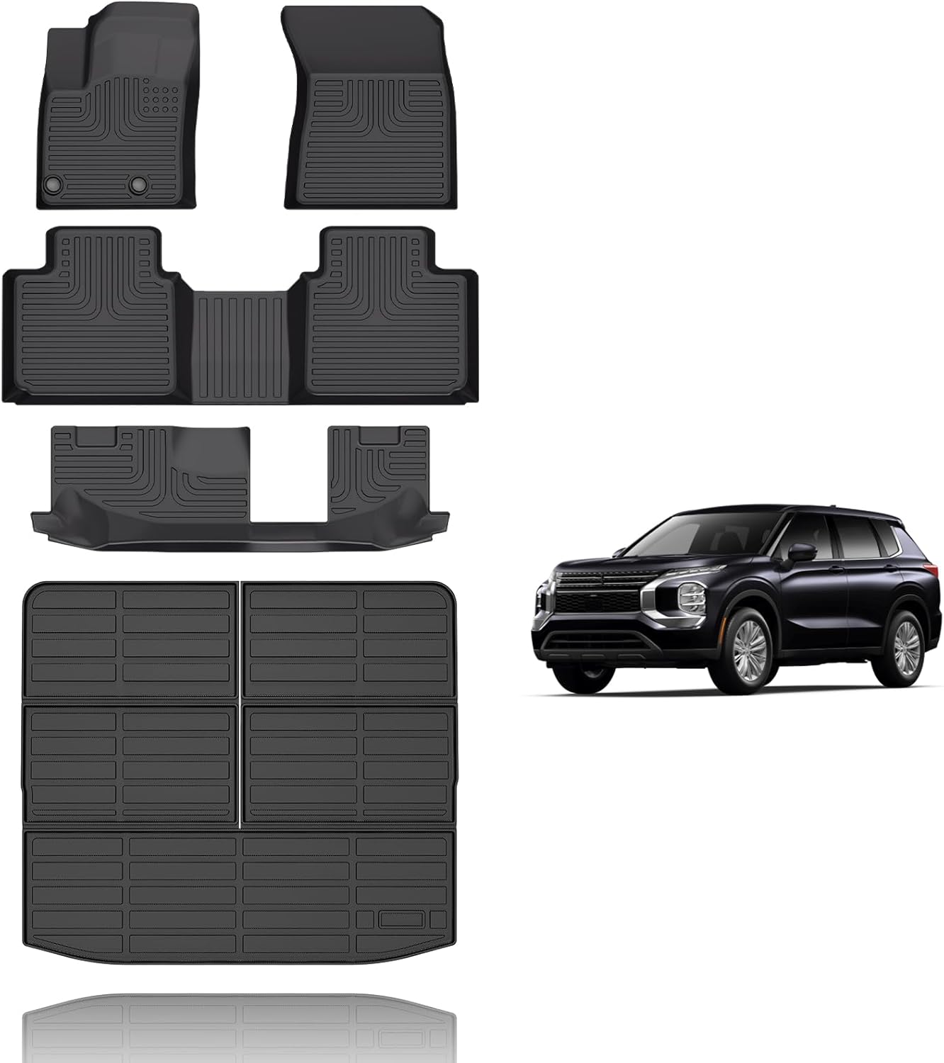 All Weather Floor Mats and Cargo Liner Set Fit for Mitsubishi Outlander 2022-2024 2025(Not Fit PHEV or Sport Models) TPE Car Mats Floor Liners Outlander Trunk Mat Accessories